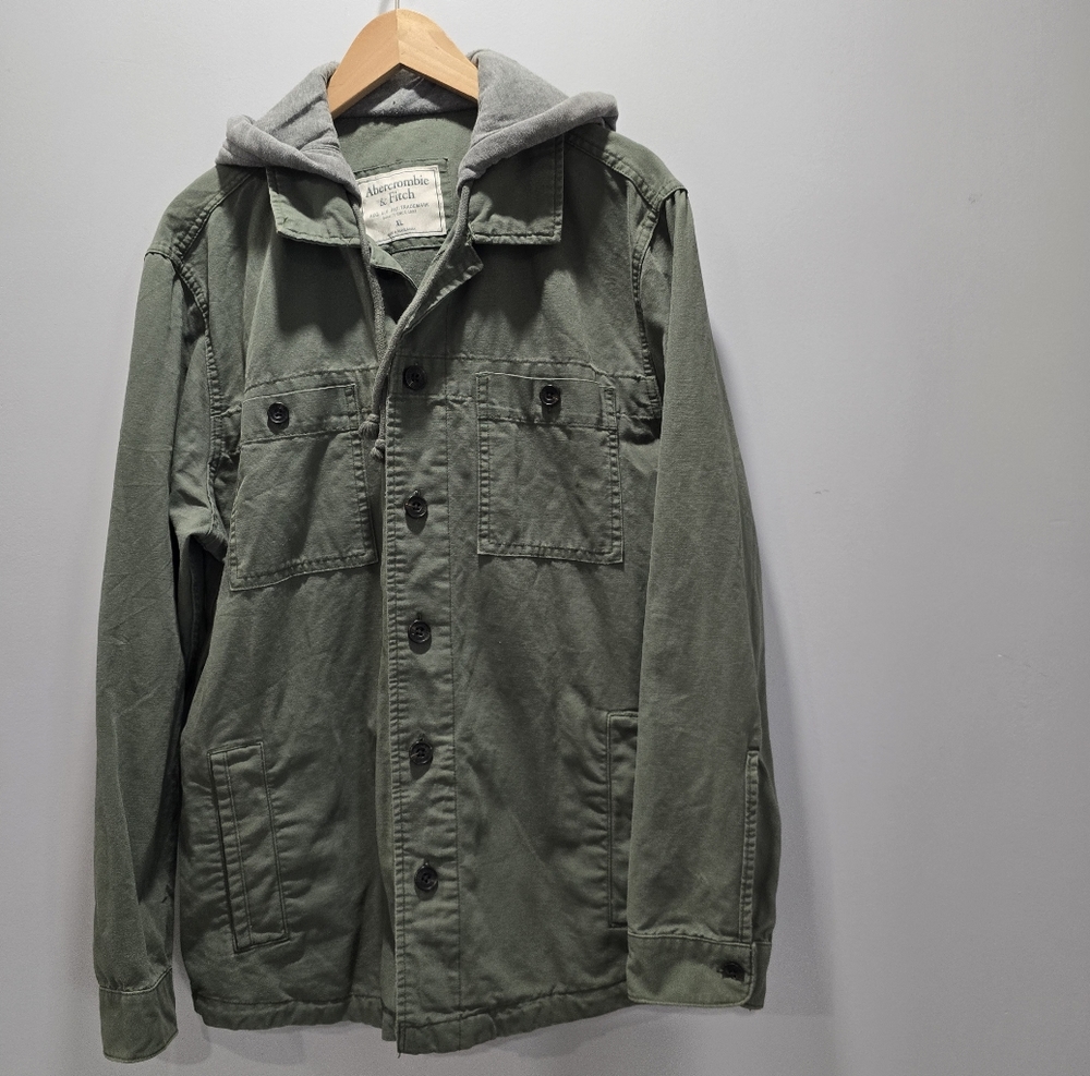 Abercrombie green jacket with gray hoodie